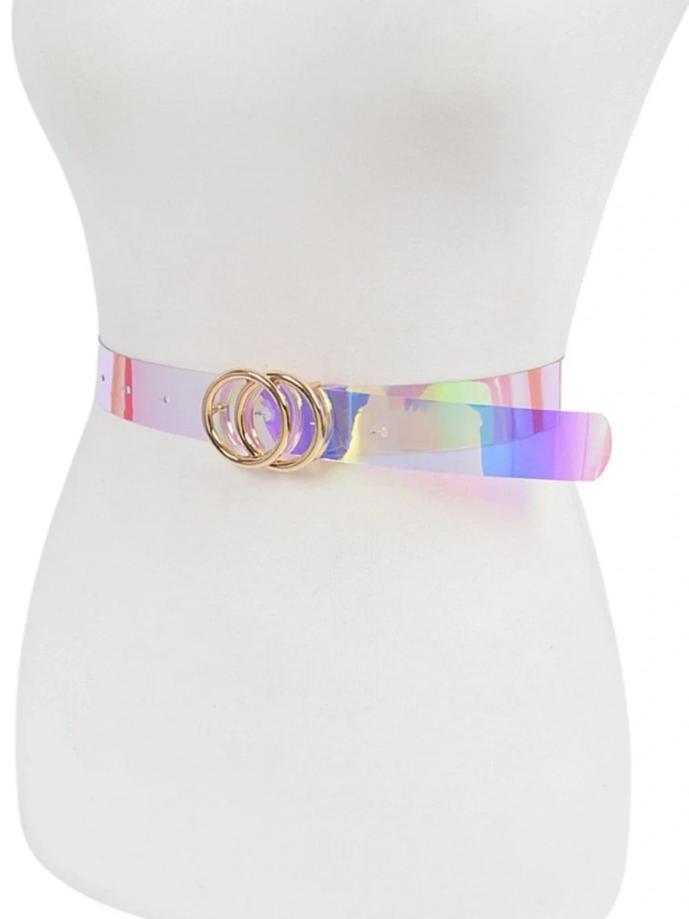 Transparent Double Ring Buckle Skinny Statement Belt